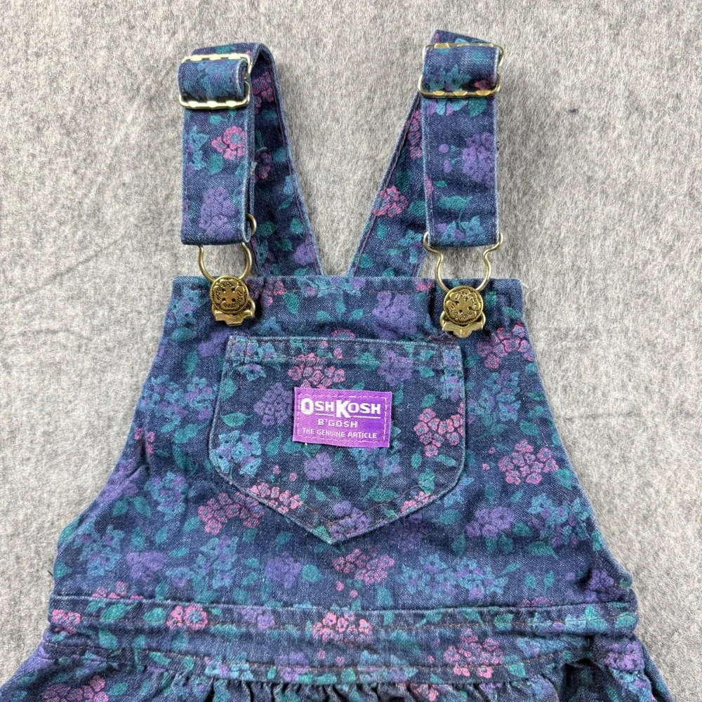 Vintage OshKosh Bgosh Girls 6 Months Floral Jumper Dress Blue Purple‎ 90s